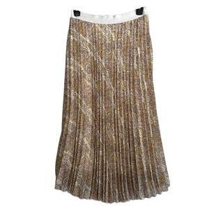 WD-NY Paisley Pleated Accordion Midi Skirt Gold Purple‎ Cream Elastic Waist 8